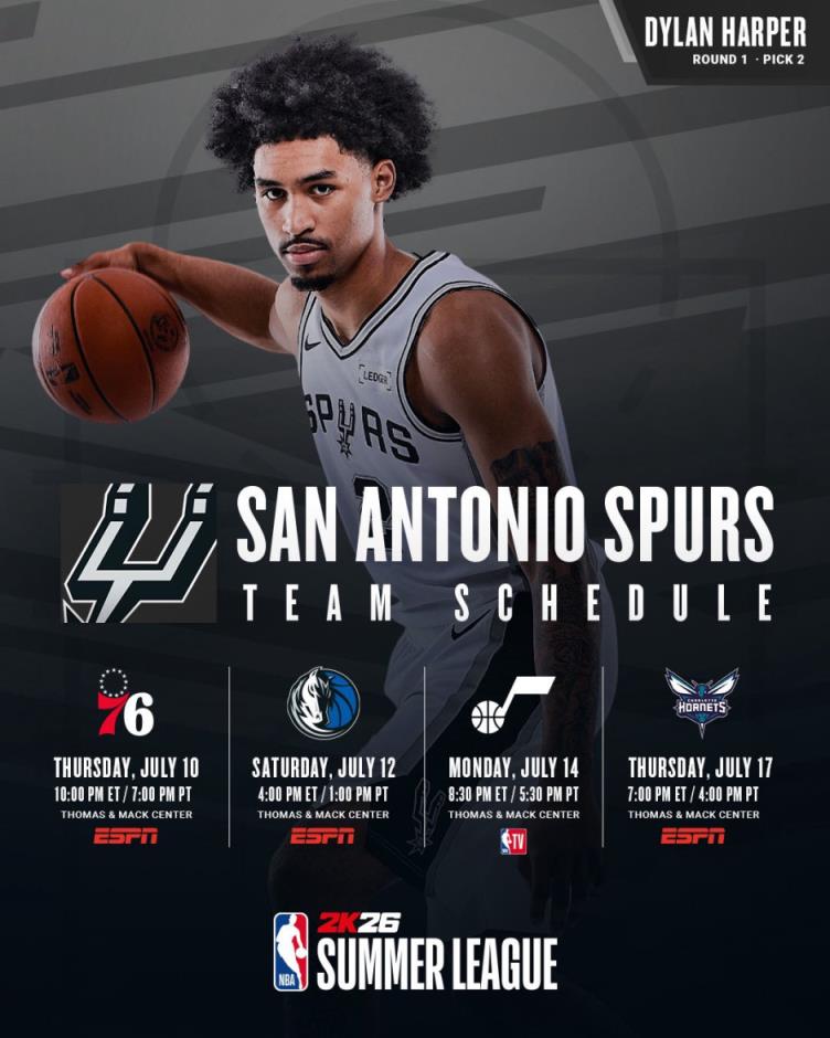 新科状元哈珀VS探花埃奇库姆!2025NBA马刺夏季联赛赛程时间表
