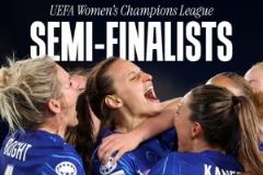 女足欧冠:切尔西3-0战胜曼城总比分3-2逆转晋级四强将迎战巴萨