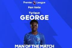 替补登场进球,英超官方:乔治获切尔西2-1富勒姆球迷票选最佳球员