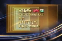 成都蓉城刘殿座获选中超4月最佳门将