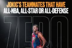 约基奇NBA生涯10年，从未有全明星或最佳阵容队友在 same season 与他同队