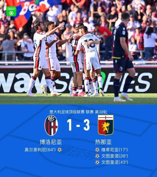 热那亚3-1力克博洛尼亚,文图里诺梅开二度助球队取胜